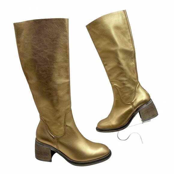 Free People Shoes - Free People Gold Leather Slip-On Heeled Boots | EU 38.5 (US 8)